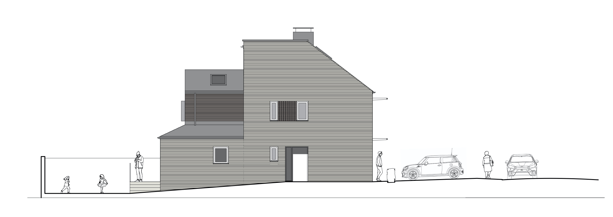 Side elevation of a pair of semi-detached houses